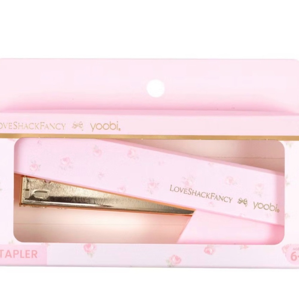 LoveShackFancy Pink Floral Compact Stapler with Gold Accents